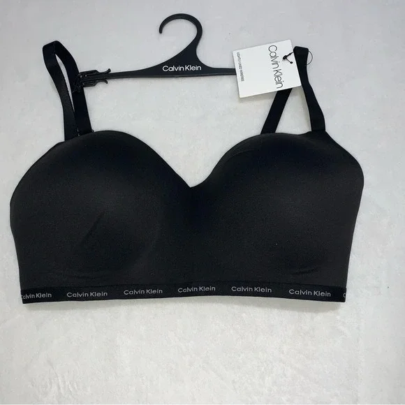 Calvin Klein Wirefree Bra Women Large Black NEW Lightly Lined Logo QP3301O-001 - Picture 2 of 10